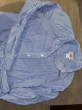 Jcrew factory blue and White Striped women’s  Button-Down Shirt